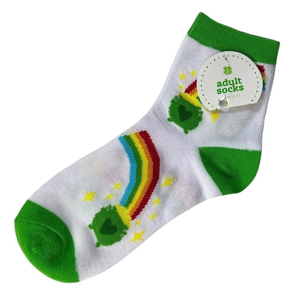 St Patrick Irish Pot of Gold Rainbow Lucky Ankle Socks Adult One Size New Unisex